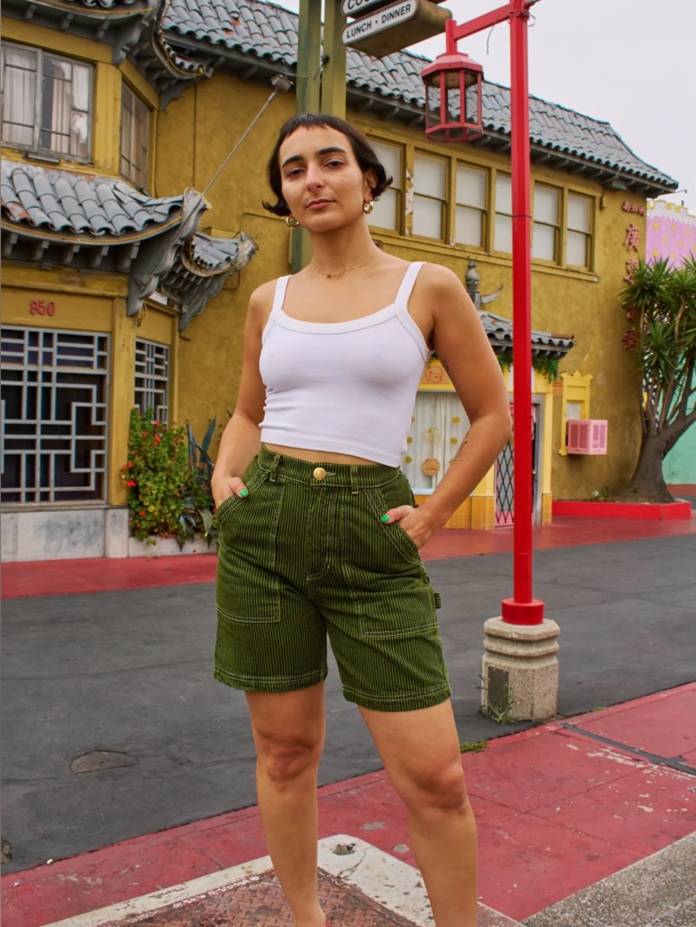 Super Rare Big Bud Press Railroad Carpenter Shorts Green Stripe Medium